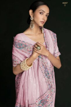 Alternative view of Pink Georgette Lucknowi Embroidered Wedding Saree