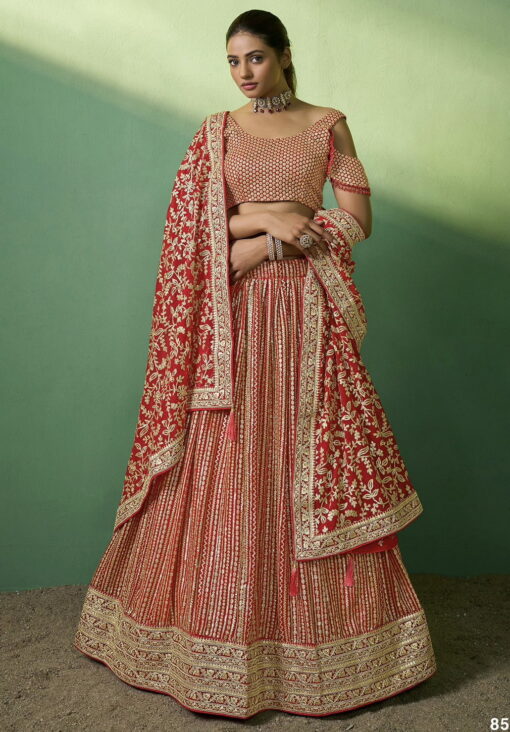 Red Georgette Embroidered Lehenga Choli