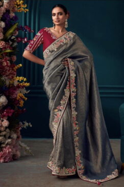Grey Pure Silk Wedding Saree