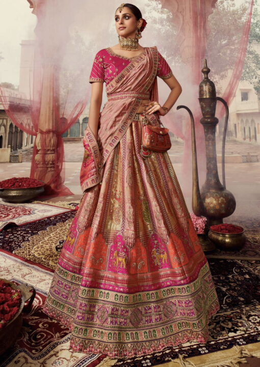 Pink Banarasi Silk Heavy Embroidered Bridal Lehenga Choli