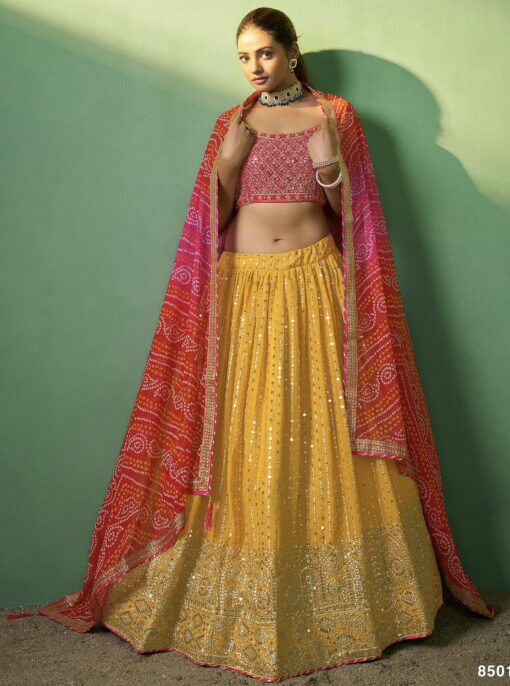 Mustard Georgette Embroidered Lehenga Choli