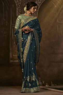 Teal Dola Silk Wedding Saree