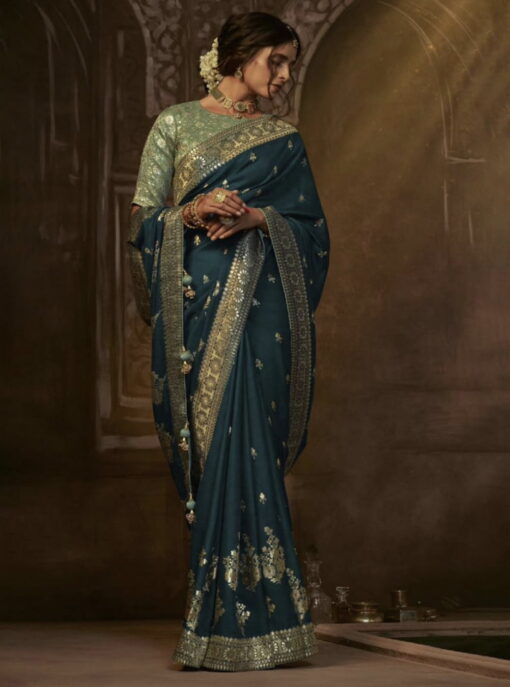 Teal Dola Silk Wedding Saree