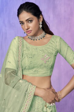 Alternative view of Sea Green Heavy Embroidered Bridal Lehenga Choli