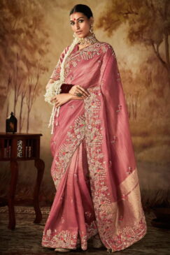 Rose Pink Kanjivaram Silk Wedding Saree