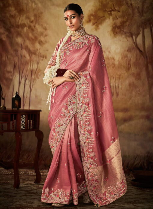 Rose Pink Kanjivaram Silk Wedding Saree