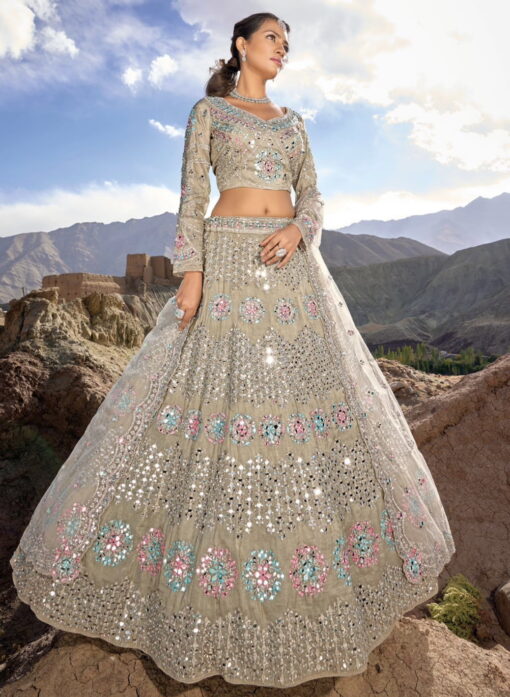 Grey Heavily Embellished Bridal Lehenga Choli