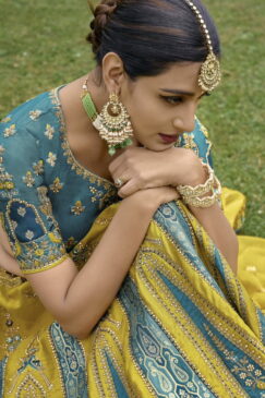 Alternative view of Cream & Pink Silk Embroidered Bridal Lehenga Choli (Copy)