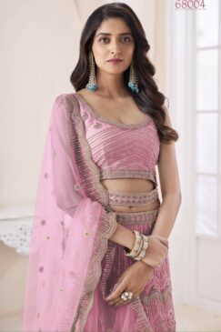 Alternative view of Pink Net Embroidered Bridal Lehenga Choli