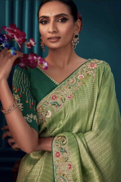 Alternative view of Light Green Pure Silk Wedding Saree