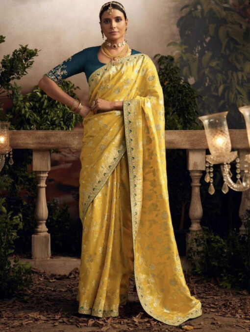 Yellow Dola Silk Wedding Saree