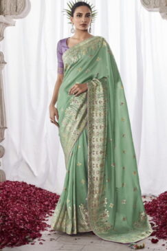 Mint Green Kora Silk Wedding Saree