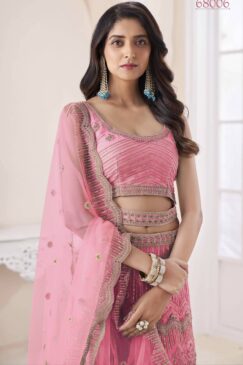Alternative view of Pink Net Embroidered Bridal Lehenga Choli