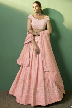 Peach Georgette Embroidered Lehenga Choli