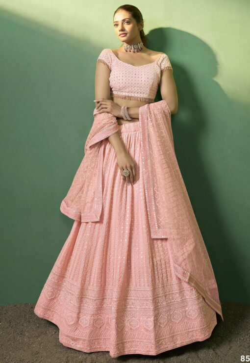 Peach Georgette Embroidered Lehenga Choli