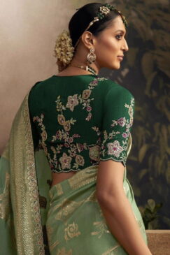Alternative view of Light Green Dola Silk Wedding Saree