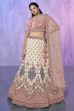 White Heavy Embroidered Bridal Lehenga Choli