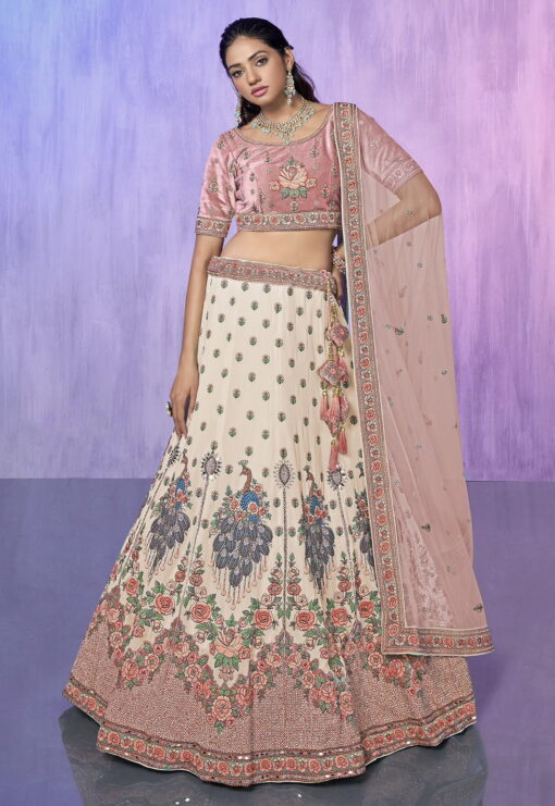 White Heavy Embroidered Bridal Lehenga Choli