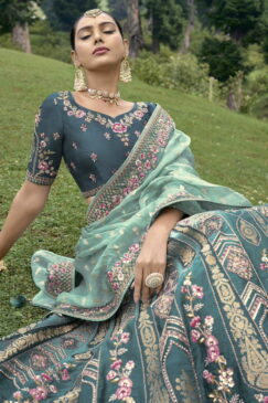Alternative view of Sea Green Silk Embroidered Bridal Lehenga Choli