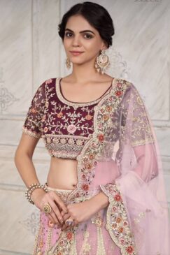 Alternative view of Maroon Net Embroidered Bridal Lehenga Choli