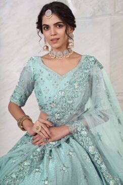 Alternative view of Turquoise Art Silk Embroidered Bridal Lehenga Choli