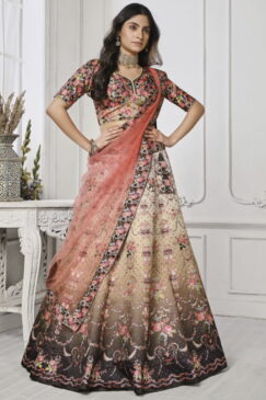 Multi Colour Satin Silk Wedding Lehenga Choli