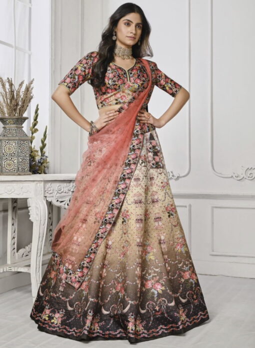 Multi Colour Satin Silk Wedding Lehenga Choli