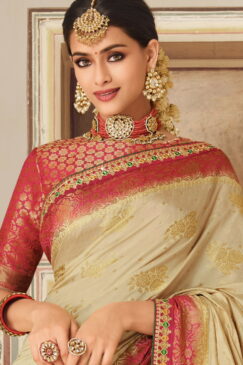 Alternative view of Beige Art Silk Embroidered Wedding Saree