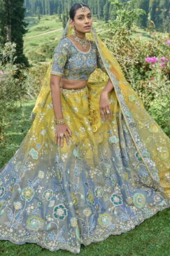Alternative view of Grey & Yellow Silk Bridal Lehenga Choli
