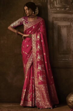 Dark Pink Dola Silk Wedding Saree