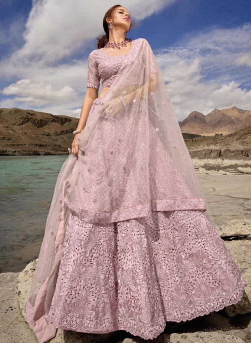 Pink Heavily Embellished Bridal Lehenga Choli