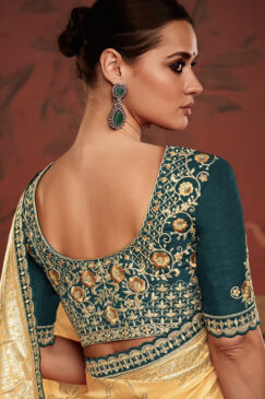 Alternative view of Cream Yellow Soft Dola Silk Wedding Saree