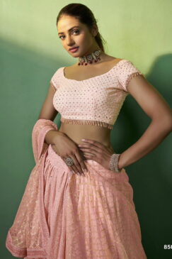 Alternative view of Peach Georgette Embroidered Lehenga Choli