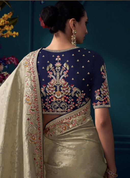 Beige Solid Silk Blend Saree