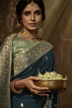 Alternative view of Teal Dola Silk Wedding Saree