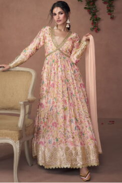 Peach Organza Silk Anarkali Gown