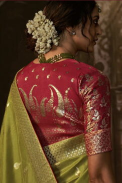 Alternative view of Green Dola Silk Wedding Saree