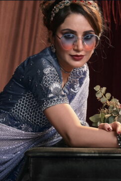 Alternative view of Shaded Blue Half N Half Bridal Saree