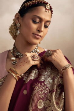 Alternative view of Wine Dola Silk Wedding Saree
