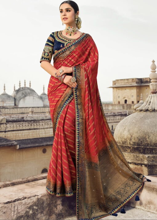 Red Art Silk Embroidered Wedding Saree