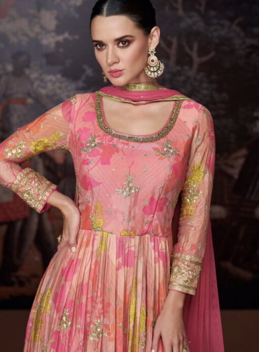 Slit Style Barbie Pink Net Lehenga/Pant Style Anarkali Suit