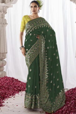 Dark Green Kora Silk Wedding Saree