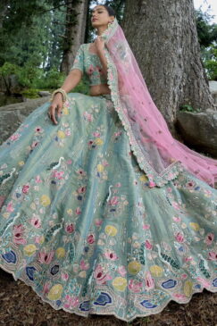 Alternative view of Sea Green Silk Bridal Lehenga Choli