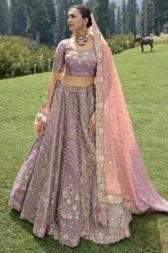 Mauve Silk Embroidered Bridal Lehenga Choli