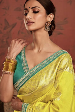 Alternative view of Yellow Soft Dola Silk Wedding Saree