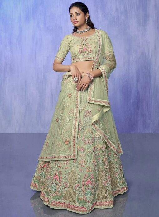 Green Heavy Embroidered Bridal Lehenga Choli