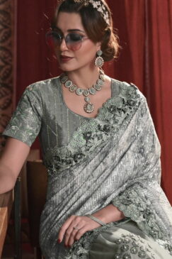 Alternative view of Pista Half N Half Bridal Party Saree