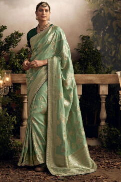 Light Green Dola Silk Wedding Saree