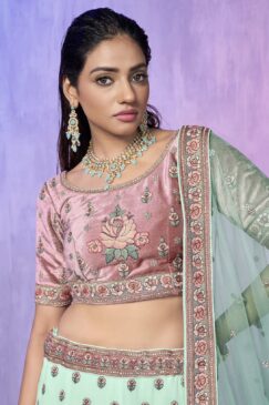 Alternative view of Aqua Heavy Embroidered Bridal Lehenga Choli
