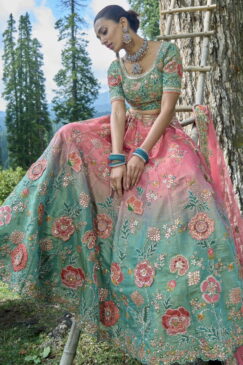 Alternative view of Pink & Green Silk Bridal Lehenga Choli